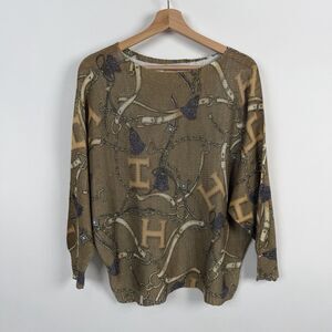 Free For Humanity Equestrian Print Knit Sweater Large Semi Sheer Western Cowgirl